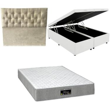 Imagem de Cama Box Baú Bipartida Blindada com Colchão RivIera Molas Ensacadas 25cm + Cabeceira Botonê (CORINO BRANCO, Casal Bipartido)