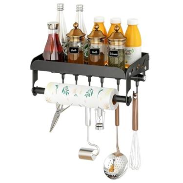 Imagem de Prateleira Organizador Suporte Cozinha Parede Prateleira Para Na Porta Tempero e Utensílios Com Ganchos Multiuso Alumínio Cozinha Moderna 30 cm