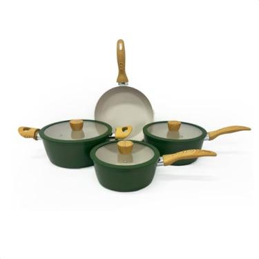 Imagem de Jogo de Panelas 4 Peças Antiaderente Cerâmica Compatível Fogão Gás e Indução(Verde)