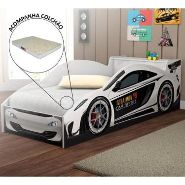 Imagem de Cama Quarto Carro Solteiro Baú C/ Colchao Grade de Proteção - VITAMOV,