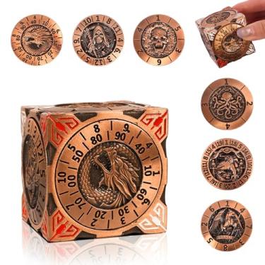 Imagem de KDSPAROS 7 in 1 Spinner DND Dice Set, Metal Roulette DND Dice with 3D Relief for Dungeons and Dragons, Premium Unique Dice Spinner for DM & Tabletop Games RPG Players (Ancient Gold)
