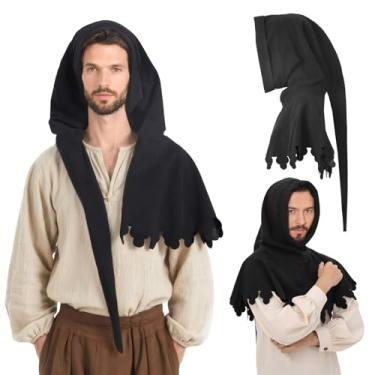 Imagem de UJUROU Chapéu medieval Chaperon masculino boné renascentista com Liripipe Faire Festival LARP acessórios (preto)
