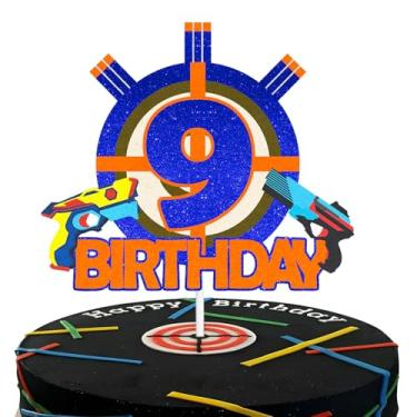 Imagem de Gun Target Happy 9th Birthday Cake Topper Nine Years Old Blue Gun Birthday Party,Gun Shooting Crosshairs Themed Cake Decor Boys or Girls Anniversary Decorations Supplies