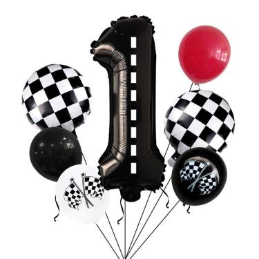 Imagem de Conjunto de balões Racing Theme Foil Number 1 x7 Checkered Flag