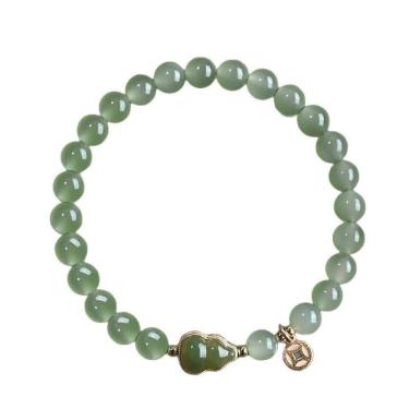 Imagem de Pulseira Nephrite Jade para mulheres com miçangas verde-gelo de 6 mm