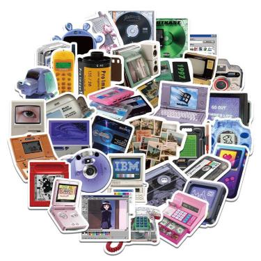 Imagem de Adesivos, vinil, retrô, design de disco, 50 unidades para laptops e muito mais
