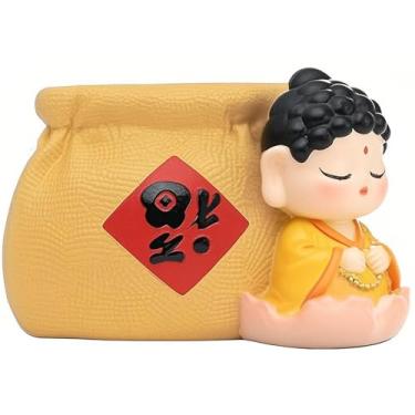 Imagem de Chiorgone Porta-canetas de mesa Lucky God – Estatueta chinesa da sorte Buda Prosperidade com design de resina, organizador de mesa Feng Shui para sorte e riqueza (compacto)