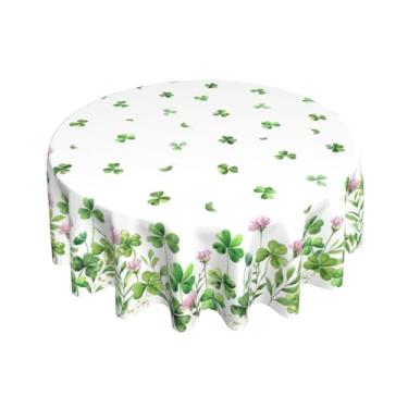 Imagem de Sphragiyn Toalha de mesa redonda de Dia de São Patrício com flores de trevo de 152 cm, tecido resistente à água, para cozinha, jantar, toalha de mesa pequena para decoração de festa e casa