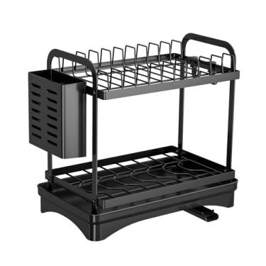 Imagem de Bothyi Escorredor de louça com 2 níveis, suporte para utensílios, bandeja coletora de, ideal para de cozinha. Escorredor para pratos, tigelas e, Preto