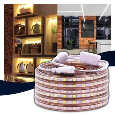 Imagem de Mangueira Fita Led Chata 5050 25m Alto Brilho Sanca Gesso Marcenaria decoração… (Branco Frio - 127v)