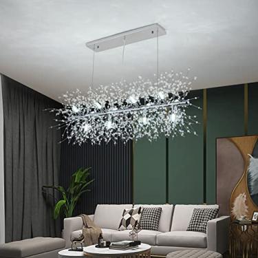 Imagem de Lustre de cristal moderno tipo fogos de artifício, luminária de sala de jantar com 12 luzes, pendente, luminária de teto cromada Sputnik para sala de jantar, sala de estar, ilha de cozinha (90 cm C)