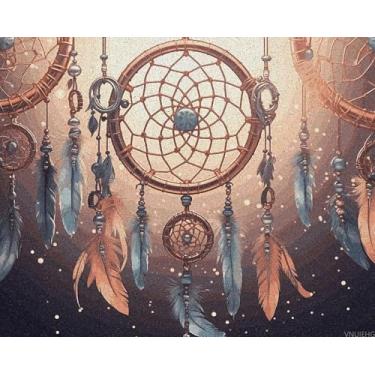 Imagem de VNUIEHG Conjunto de tinta impressa por números de apanhador de sonhos nativos americanos para adultos iniciantes (comprimento 40,6 cm x largura 50,8 cm) fácil de pintar em tela digital, presente para