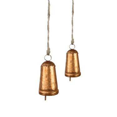 Imagem de Trrystals Sino de pendurar de ferro feito à mão com corda – Decoração rústica vintage para casa, jardim e espiritual (10 x 5 cm) (Sino de pendurar de ferro feito à mão Trrystals com corda)