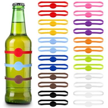 Imagem de Ajcotahm 24 peças de marcadores de silicone para bebidas, faixas elásticas para taças de vinho, etiquetas identificadoras de bebidas, para bar, festa, coquetel, vidro, garrafa de cerveja, frasco