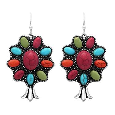 Imagem de Rosemarie & Jubalee Brincos femininos com pingente de flor de abóbora Howlite estilo sudoeste, 4,4 cm, Metal Pedra, Howlita