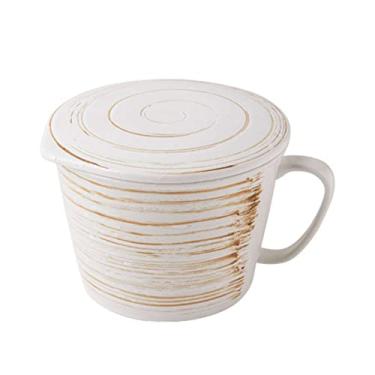 Imagem de YYBOES Tigela de cerâmica, conjunto de pratos de cerâmica, tigela de ramen de cerâmica com alça e tampa, copo grande de macarrão com tampa, tigela de sopa profunda segura para micro-ondas. - Azul