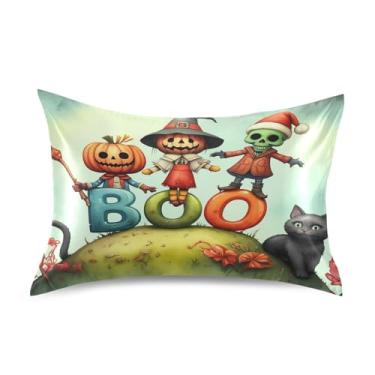 Imagem de Wassud Fronha de cetim para cabelo e pele personagens de Halloween fronhas de seda lisa Queen Size Capas de travesseiro respiráveis com fecho de envelope