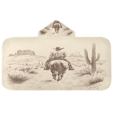 Imagem de CEBUGI Toalha de banho com capuz de cowboy para crianças toalha de banho macia absorvente com capuz 127 x 59,7 cm toalha de banho de praia para meninos e meninas