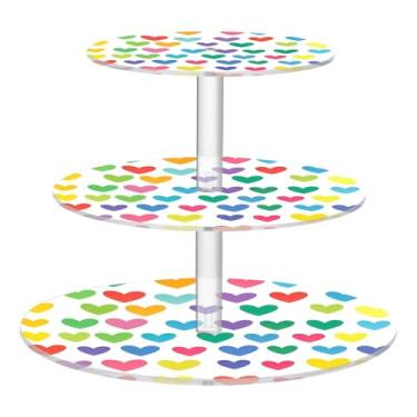 Imagem de CEBUGI Suporte de cupcake de 3 camadas, colorido, coração, redondo, suporte de bolo, bandeja de servir em camadas de acrílico para festas de chá, chá de bebê, casamento e mais