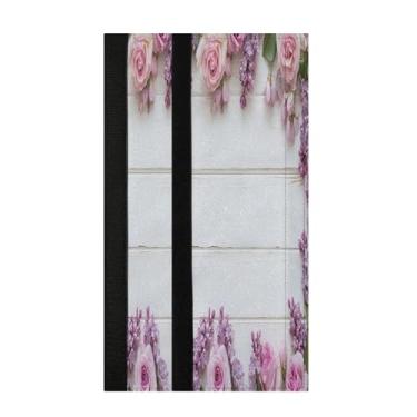 Imagem de Burbuja Conjunto de 2 capas de maçaneta de porta de geladeira rosa flores lilás flores lilás laváveis, forno, micro-ondas, antiderrapante, 35,5 x 14 cm