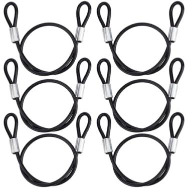 Imagem de GORGECRAFT 6 peças, cabo de segurança de 50 cm, fio de aço revestido de 5 mm de diâmetro com laços duplos, cordão de aço flexível preto, corrente de cordão de aço para portas de jardim, cercas, portão