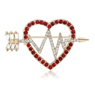 Imagem de WCRAZYE Broche de coração vermelho, broche de lapela para mulheres, elegante, strass, dia dos namorados, casamento, noiva, dia das mães, formatura, festa, vestido, acessório para roupas, Medium, Metal