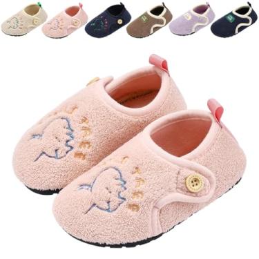 Imagem de Drecage Pantufas infantis para meninos e meninas, meias macias, antiderrapantes, leves, para uso doméstico, sapatos de caminhada com gancho e laço para crianças, rosa, 10-10.5 Toddler