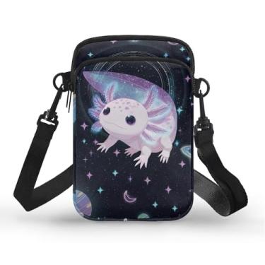 Imagem de CLOHOMIN Bolsa transversal para celular, mini bolsa tiracolo feminina e masculina com bolsos com zíper, Axolotl Galaxy