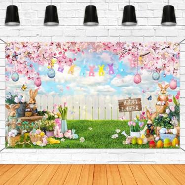 Imagem de Mocsicka Pano de fundo de Feliz Páscoa, decoração de festa Hello Spring, faixa de ovos de Páscoa, grama de coelho para festival, festa, fotografia (rosa, 70,8 x 43,3 polegadas)