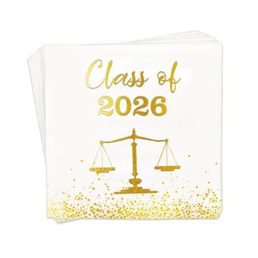Imagem de AnyDesign Guardanapos de papel de graduação da Faculdade de Direito Guardanapos de Almoço Folha Dourada Classe de 2026 Parabéns Grad Descartáveis Sobremesa Jantar Toalhas de Mão para Decoração de Mesa