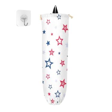 Imagem de Porta-sacos de plástico Red Blue Stars Estados Unidos, organizador de armazenamento de plástico de cozinha, organizador de sacolas de supermercado para montagem na parede