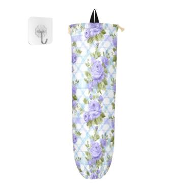Imagem de Porta-sacos plásticos de rosas azuis e flores verdes, organizador de sacolas de cozinha, suporte de bolsa de supermercado
