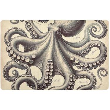 Imagem de TSENQUE Capacho de pintura de polvo vintage personalizado, tapetes engraçados, à prova d'água, para uso externo, absorvente antiderrapante, tapetes internos 81 x 50 cm