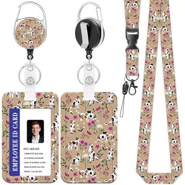 Imagem de Cordões de gato preto para crachás de identificação, porta-crachás de gato de flor com clipe retrátil, etiqueta de nome de cartão de identificação, protetor de cartão de identificação vertical para