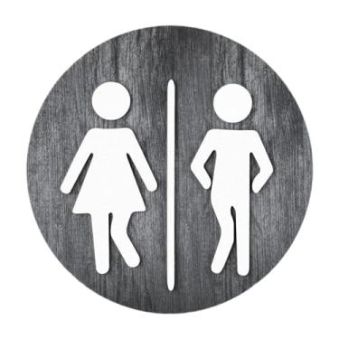 Imagem de FLCPJGV Placa de banheiro redonda Identificação do banheiro Sinal de sinalização da porta de decoração Sinal de identificação para lojas, Cinza