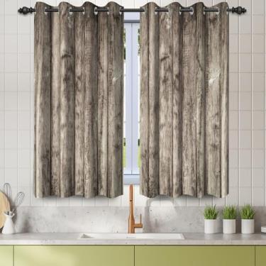 Imagem de Renaiss Cortinas blecaute de madeira rústicas de 66 x 91 cm para cozinha, tábua marrom, isolamento térmico, cortinas escurecidas com ilhós, proteção de privacidade, cortinas de janela para banheiro de