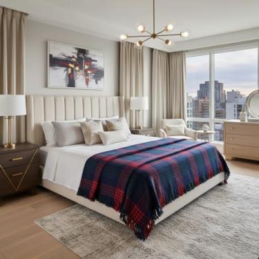 Imagem de Manta Xadrez Casal Ou Sofá 6 Lugares Cashmere em malha francesa (Verde e Vermelho)