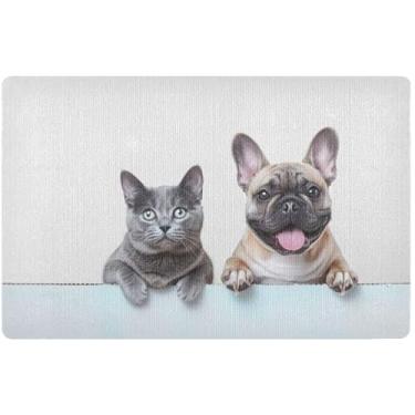 Imagem de TSENQUE Tapete de porta engraçado de gato buldogue francês personalizado à prova d'água tapete de entrada externo tapete interno para entrada de casa 81 x 50 cm