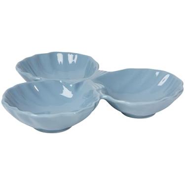 Imagem de Now Designs Seashell Collection Prato dividido, prato de servir de grés com esmalte azul costeiro, 26 x 23 x 4 cm, pode ser lavado na lava-louças e no micro-ondas