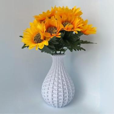Imagem de Vaso decorativo + Arranjo Flor Girassol Planta Artificial (BRANCO)