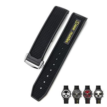 Imagem de TPUOTI 19 mm 20 mm 21 mm 22 mm Pulseiras de relógio macias de borracha para Omega Speedmaster AT150 Seamaster 300 Seamaster 007 James Bond pulseira pulseira (cor: preto amarelo prata, tamanho: 19 mm)