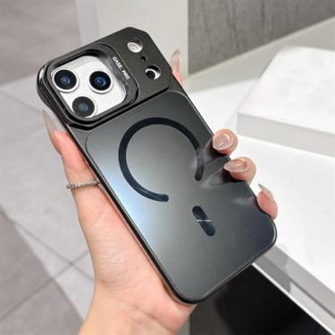 Imagem de HTVJFXCapa de celular de luxo com suporte para lente para iPhone 16 Pro, à prova de choque, com carregamento sem fio magnético e proteção traseira (Para iPhone 16 Pro/Preto)