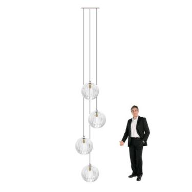 Imagem de Lustre Pendente Para Sala Pé direito Duplo Quatro Ball P7 - Branco - O