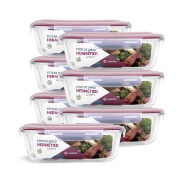 Imagem de Kit 7 Potes Hermético Vidro Retangular Grande 2260ml Lasanha - NABOX, 