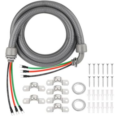 Imagem de Kit de conduíte líquido não metálico de 3 m, chicote elétrico pré-cabeado de 1/5.1 cm com fios de cobre THHN de 3 × 10AWG e terminais pré-instalados, conectores retos e de 90°, fiação A/C HVAC externa