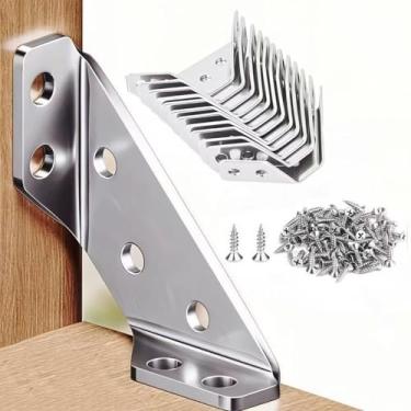 Imagem de Pacote com 8 suportes de canto para móveis, suportes em L de aço inoxidável com parafusos, suportes angulares resistentes para prateleiras, mesas, armários, gavetas e conexões de madeira