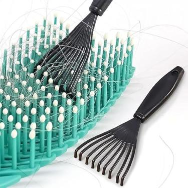 Imagem de 5 peças mini escova de limpeza de pente de cabelo preta embutida cabo de plástico doméstico urling pente de cabelo gancho de garras de limpeza, 3,5 x 8,2 cm