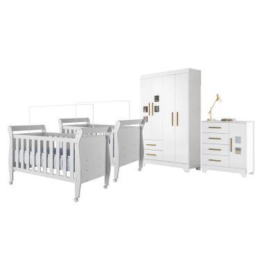 Imagem de Quarto de Bebe Completo Gemeos com Guarda-Roupa, 2 Bercos e Comoda Gael Tigus Baby