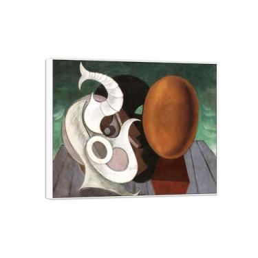 Imagem de Victor Brauner famosa pintura em tela de arte de parede pronta para pendurar - rostos metafísicos - imagem em moldura branca para decoração de sala de estar 40 x 50 cm 16 x 20 pol