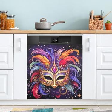 Imagem de ATTX Máscara Mardi Gras capa magnética para lava-louças | Adesivo decorativo de eletrodomésticos de 58 x 66 cm para armários domésticos e eletrodomésticos (95)